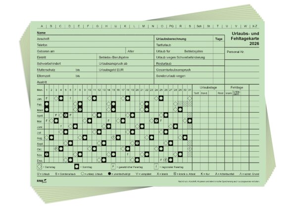 Urlaubs- und Fehltagekarte 2026