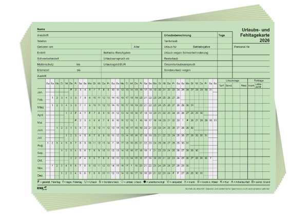 Urlaubs- und Fehltagekarte 2026 A5